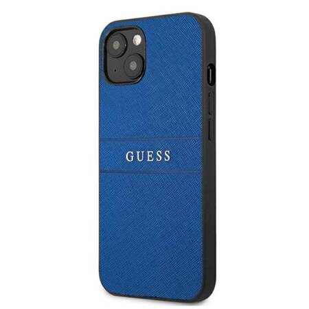 Guess Saffiano Metal Logo Stripes - Etui iPhone 13 mini (niebieski)