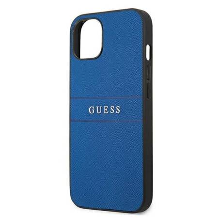 Guess Saffiano Metal Logo Stripes - Etui iPhone 13 mini (niebieski)