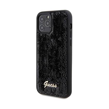 Guess Sequin Script Metal - Etui iPhone 12 / iPhone 12 Pro (czarny)