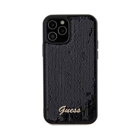 Guess Sequin Script Metal - Etui iPhone 12 / iPhone 12 Pro (czarny)