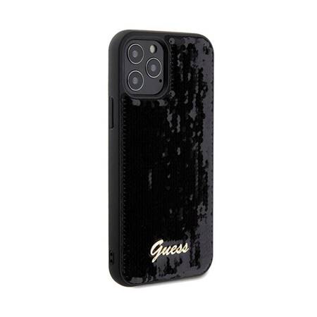 Guess Sequin Script Metal - Etui iPhone 12 / iPhone 12 Pro (czarny)