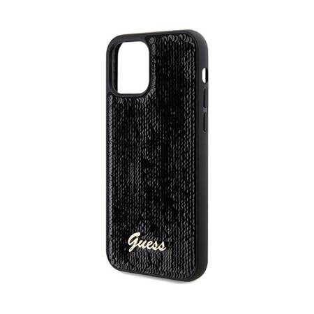 Guess Sequin Script Metal - Etui iPhone 12 / iPhone 12 Pro (czarny)