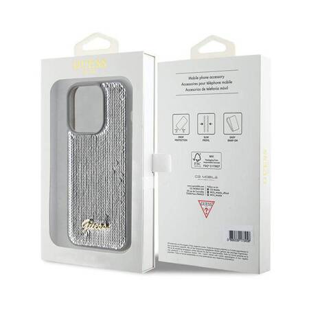 Guess Sequin Script Metal - Etui iPhone 15 Pro Max (srebrny)