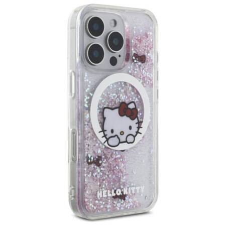 Hello Kitty Liquid Glitter Sweet Kitty Bows MagSafe - Etui iPhone 16 Pro (biały)