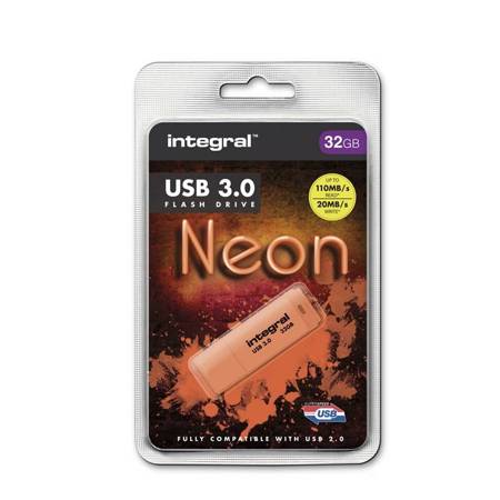 Integral Neon USB 3.0 Flash Drive - Pendrive USB 3.0 32GB (Orange)