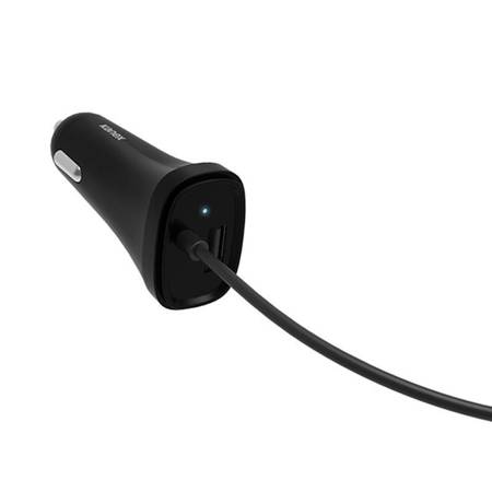 Kanex USB-C Car Charger - Ładowarka samochodowa z kablem USB-C, 3 A, 1.2 m + USB Port 1 A (Black)
