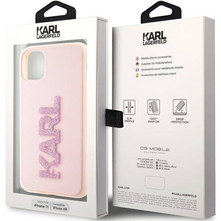 Karl Lagerfeld 3D Rubber Glitter Logo - Etui iPhone 11 (Różowy)