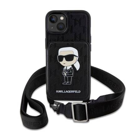 Karl Lagerfeld Crossbody NFT Saffiano Monogram Ikonik - Etui iPhone 14 (Czarny)