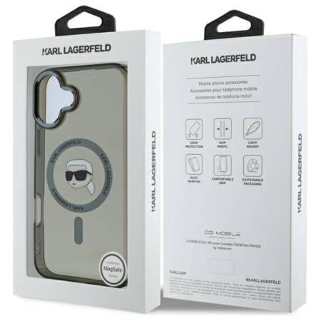 Karl Lagerfeld IML Metal Karl Head MagSafe - Etui iPhone 16 Plus (czarny)