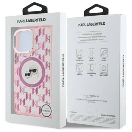 Karl Lagerfeld IML Monogram Karl & Choupette Head MagSafe - Etui iPhone 16 Pro Max (różowy)