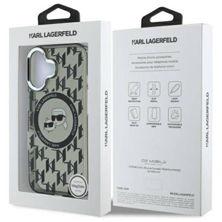 Karl Lagerfeld IML Monogram Karl & Choupette Head MagSafe - Etui iPhone 16 (czarny)