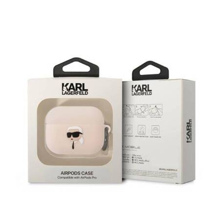 Karl Lagerfeld KLAPRUNIKP AirPods Pro cover różowy/pink Silicone Karl Head 3D