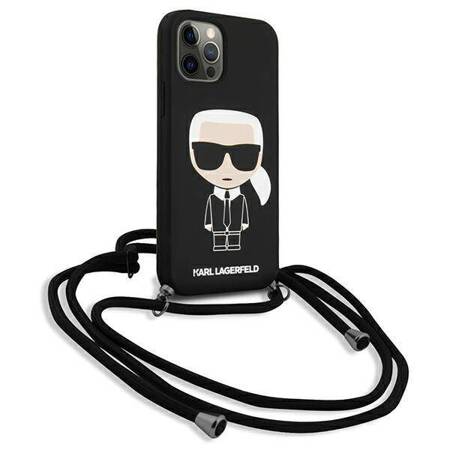 Karl Lagerfeld KLHCP12LWOSLFKBK Etui iPhone 12 Pro Max 6,7" hardcase czarny/black Silicone Cord Iconik