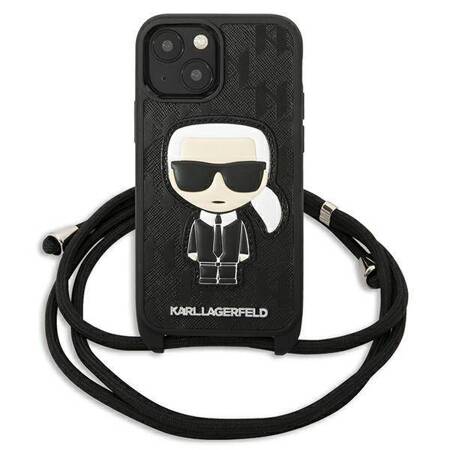 Karl Lagerfeld KLHCP13MCMNIPK iPhone 13 6,1" hardcase czarny/black Leather Monogram Patch and Cord Iconik