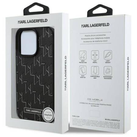 Karl Lagerfeld Leather Monogram Metal Logo MagSafe - Etui iPhone 16 Pro (czarny)