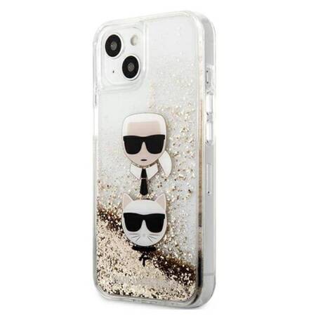 Karl Lagerfeld Liquid Glitter Karl & Choupette Head - Etui iPhone 13 mini (złoty)