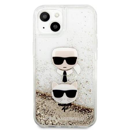 Karl Lagerfeld Liquid Glitter Karl & Choupette Head - Etui iPhone 13 mini (złoty)