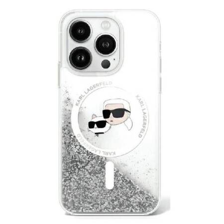 Karl Lagerfeld Liquid Glitter Karl & Choupette Head MagSafe - Etui iPhone 16 Plus (przezroczysty)