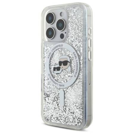 Karl Lagerfeld Liquid Glitter Karl & Choupette Head MagSafe - Etui iPhone 16 Pro (przezroczysty)