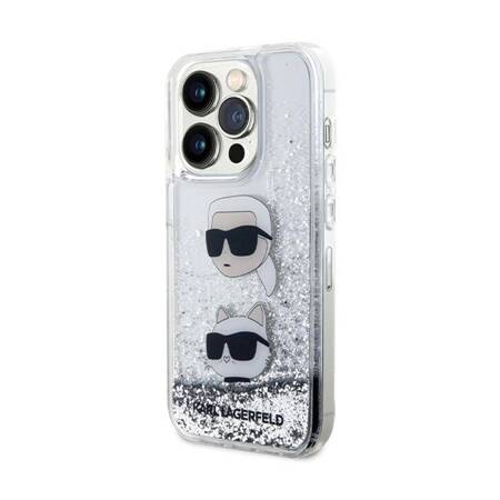 Karl Lagerfeld Liquid Glitter Karl & Choupette Heads - Etui iPhone 14 Pro Max (srebrny)