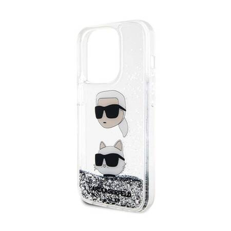 Karl Lagerfeld Liquid Glitter Karl & Choupette Heads - Etui iPhone 14 Pro Max (srebrny)