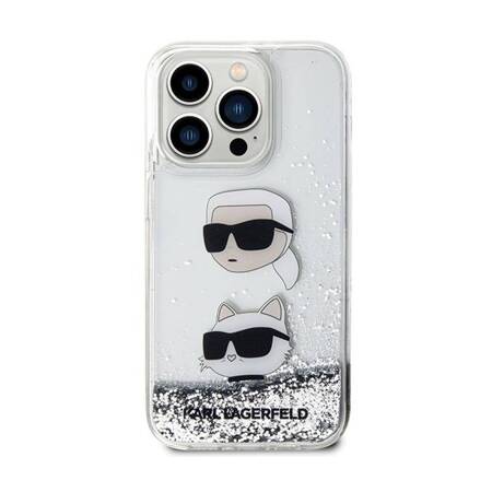 Karl Lagerfeld Liquid Glitter Karl & Choupette Heads - Etui iPhone 14 Pro (srebrny)