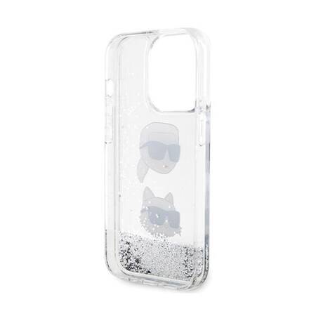 Karl Lagerfeld Liquid Glitter Karl & Choupette Heads - Etui iPhone 14 Pro (srebrny)