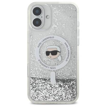 Karl Lagerfeld Liquid Glitter Karl Head MagSafe - Etui iPhone 16 Plus (przezroczysty)