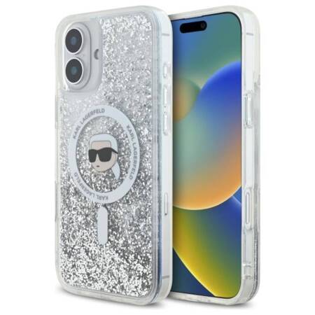 Karl Lagerfeld Liquid Glitter Karl Head MagSafe - Etui iPhone 16 (przezroczysty)