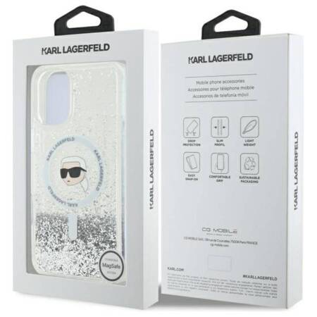 Karl Lagerfeld Liquid Glitter Karl Head MagSafe - Etui iPhone 16 (przezroczysty)