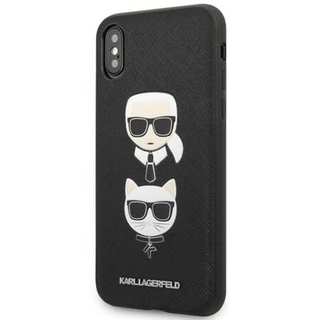 Karl Lagerfeld Saffiano Karl & Choupette Heads - Etui iPhone Xs Max (czarny)