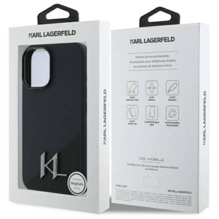 Karl Lagerfeld Silicone Shadow Metal Initial MagSafe - Etui iPhone 16 (czarny)