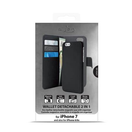 PURO Wallet Detachable - Etui 2w1 iPhone SE 2020 / 8 / 7 / 6s (czarny)