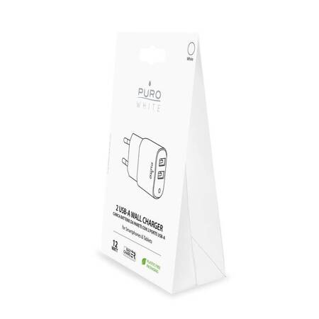PURO White Mini Travel Fast Charger – Ładowarka sieciowa 2 x USB-A 12 W, 2.4 A (biały)