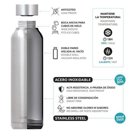 Quokka Solid - Butelka termiczna ze stali nierdzewnej 630 ml (Sleek Silver)