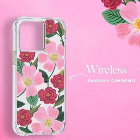 Rifle Paper Clear - Etui iPhone 14 zdobione złotem (Rose Garden)