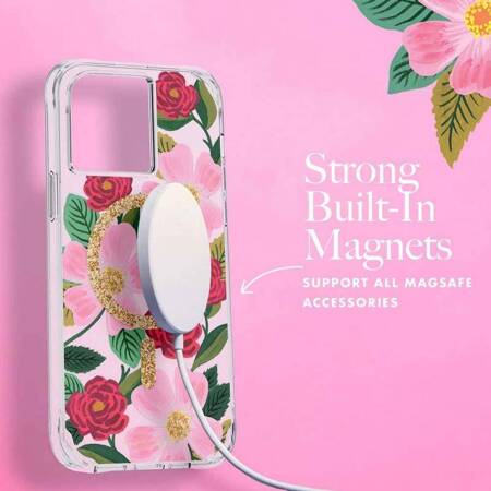 Rifle Paper Clear MagSafe - Etui iPhone 14 Plus zdobione złotem (Rose Garden)