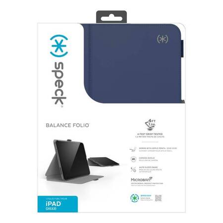 Speck Balance Folio – Etui iPad 10.9 (2022) z powłoką MICROBAN w/Magnet & Stand up (Arcadia Navy/Moody Grey)