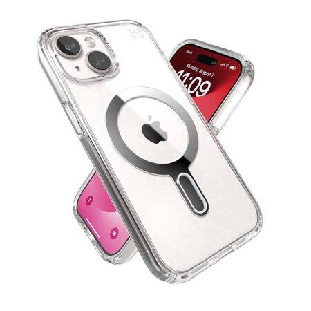 Speck Presidio Perfect-Clear ClickLock & Magsafe - Etui iPhone 15 (Clear / Chrome Finish / Serene Silver)