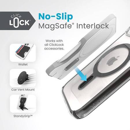 Speck Presidio Perfect-Clear ClickLock & Magsafe - Etui iPhone 15 (Clear / Frosted Black / Slate Grey)