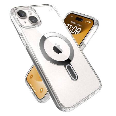 Speck Presidio Perfect-Clear ClickLock & Magsafe - Etui iPhone 15 Plus (Clear / Chrome Finish / Serene Silver)