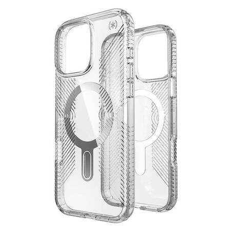 Speck Presidio Perfect-Clear Grip ClickLock & MagSafe - Etui iPhone 16 Pro Max (Clear / Chrome Finish / Serene Silver)