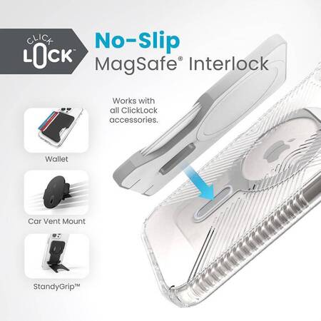 Speck Presidio Perfect-Clear Grip ClickLock & Magsafe - Etui iPhone 15 Plus (Clear / Chrome Finish / Serene Silver)