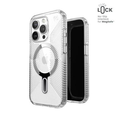 Speck Presidio Perfect-Clear Grip ClickLock & Magsafe - Etui iPhone 15 Pro (Clear / Chrome Finish / Serene Silver)