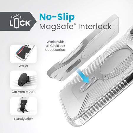 Speck Presidio Perfect-Clear Grip ClickLock & Magsafe - Etui iPhone 15 Pro Max (Clear / Chrome Finish / Serene Silver)