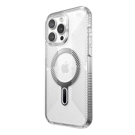 Speck Presidio Perfect-Clear Grip ClickLock & Magsafe - Etui iPhone 15 Pro Max (Clear / Chrome Finish / Serene Silver)