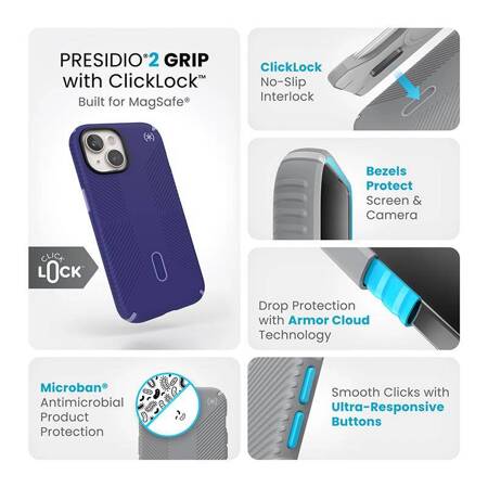 Speck Presidio2 Grip ClickLock & MagSafe - Etui iPhone 15 / iPhone 14 / iPhone 13 (Future Blue/Purple Ink)