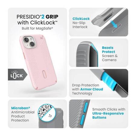 Speck Presidio2 Grip ClickLock & MagSafe - Etui iPhone 15 / iPhone 14 / iPhone 13 (Nimbus Pink/Dahlia Pink)