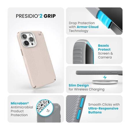 Speck Presidio2 Grip - Etui iPhone 15 Pro Max (Bleached Bone / Heirloom Gold / Hazel Brown)