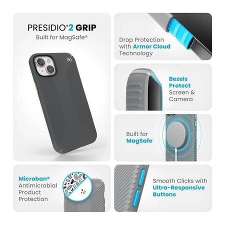 Speck Presidio2 Grip Magsafe - Etui iPhone 15 Plus (Charcoal Grey / Cool Bronze / White)